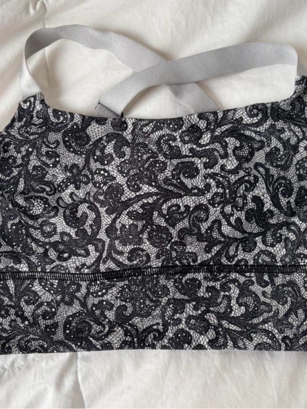 Lululemon paisley black & grey lace print sports bra